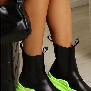 Black and Neon Green Women's Boots